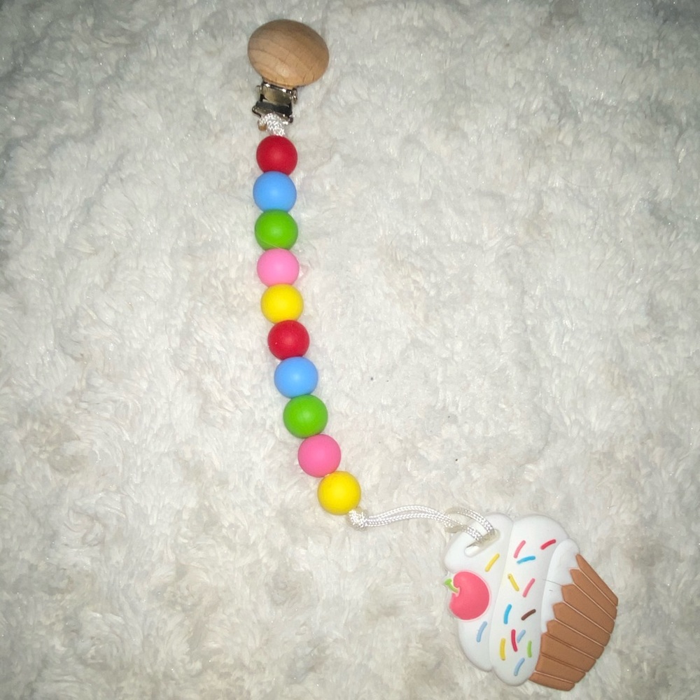 Pacifier clip with teether